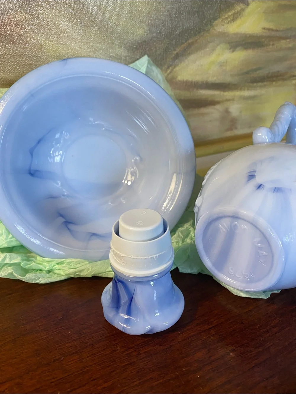 Avon Victoriana  Blue Slag Pitcher & Bowl Set